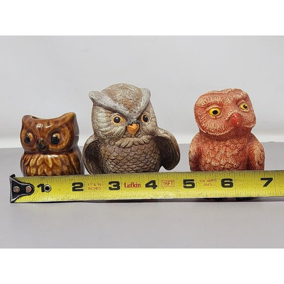 Set Of 3 Vintage Owl Figurines Handpainted Detailed Home Decor Collectibles - Picture 10 of 11